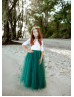 Ivory Lace Emerald Green Tulle Keyhole Back Flower Girl Dress